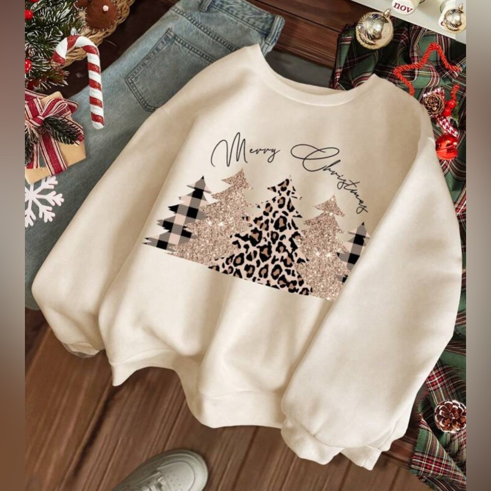 SHEIN Off-White Pullover Sweatshirt with Winter Scene Design Size 6yrs